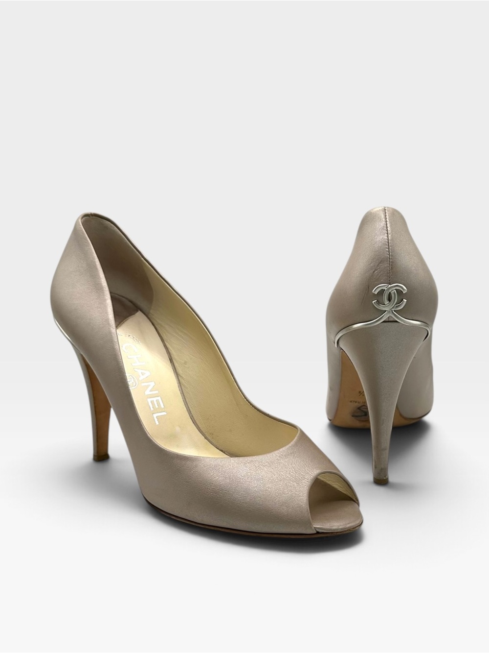 Chanel Vintage 2008 CC Logo Peep-Toe Pumps